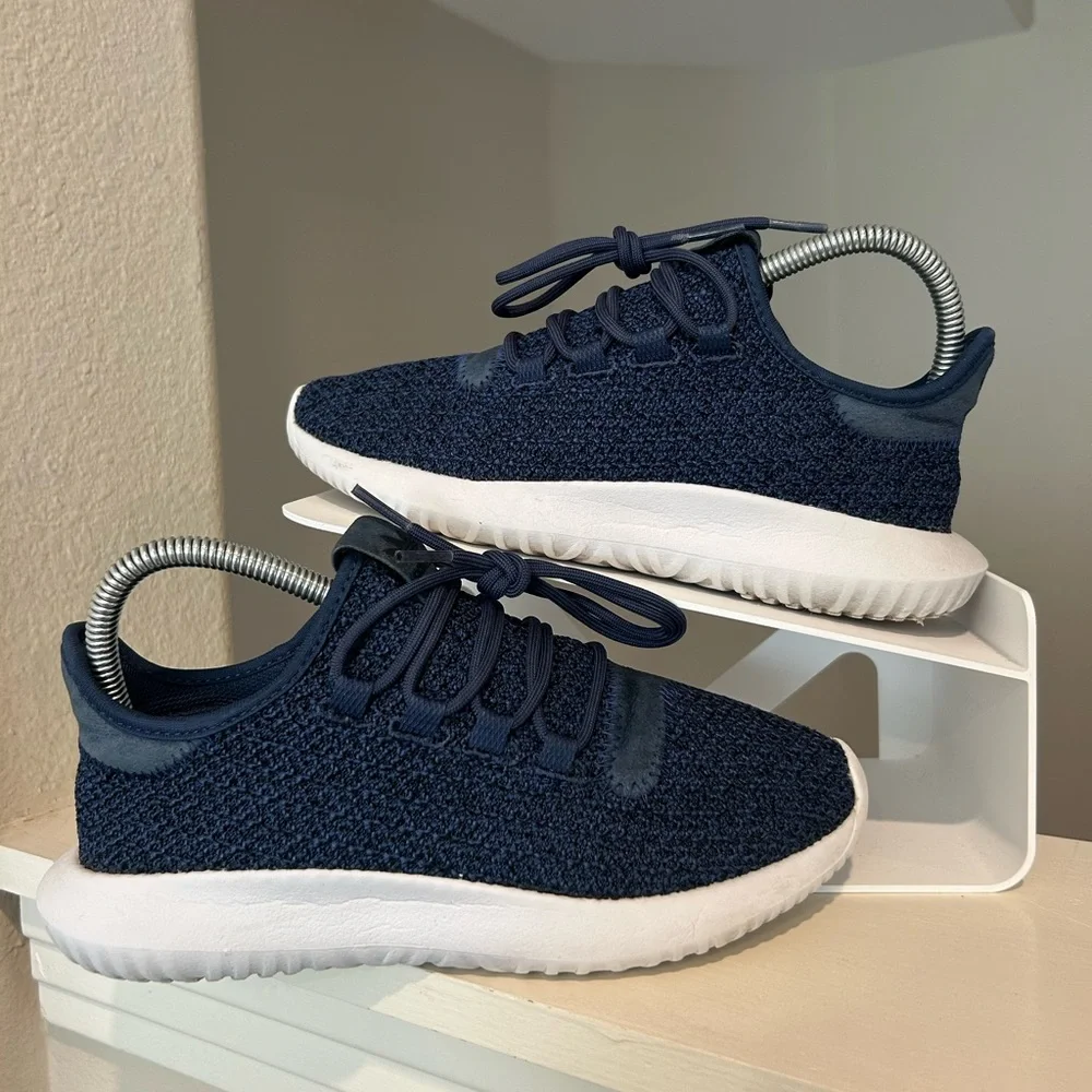 Adidas Tubular Shadow Sneakers Womens Size 6 Blue Suede Knit Fabric - Picture 1 of 9